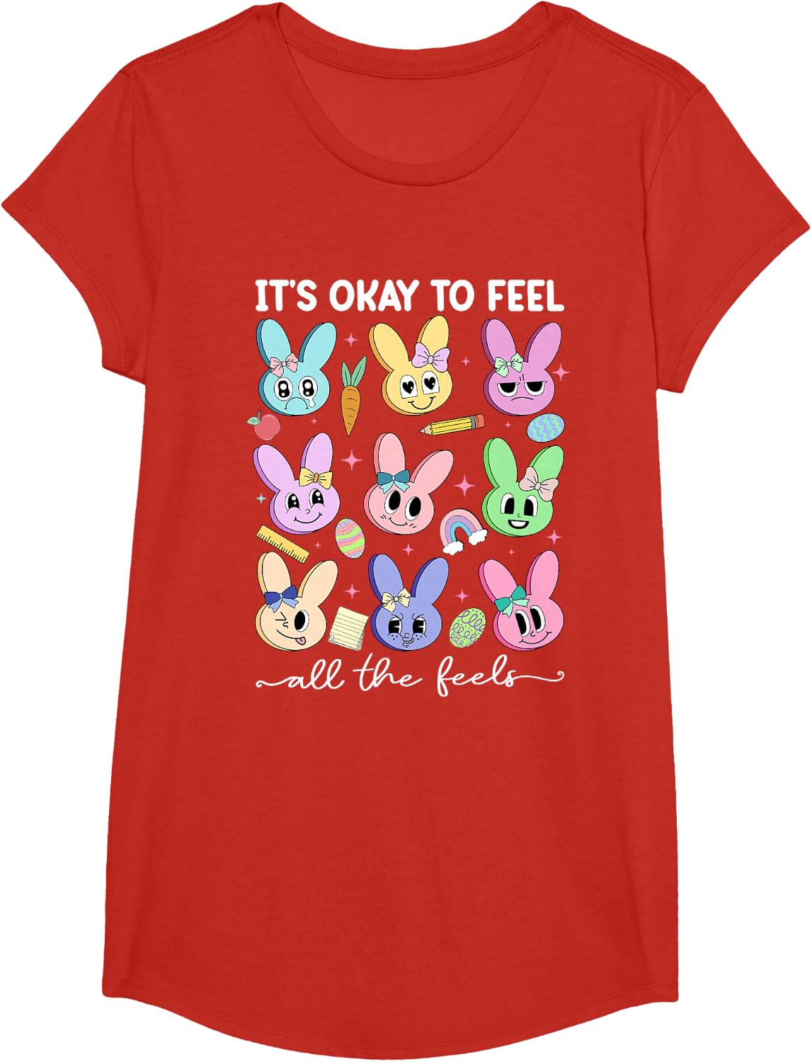 It's Okay To Feel Teacher School Counselor Easter Day Bunny T-Shirt - Girls Red