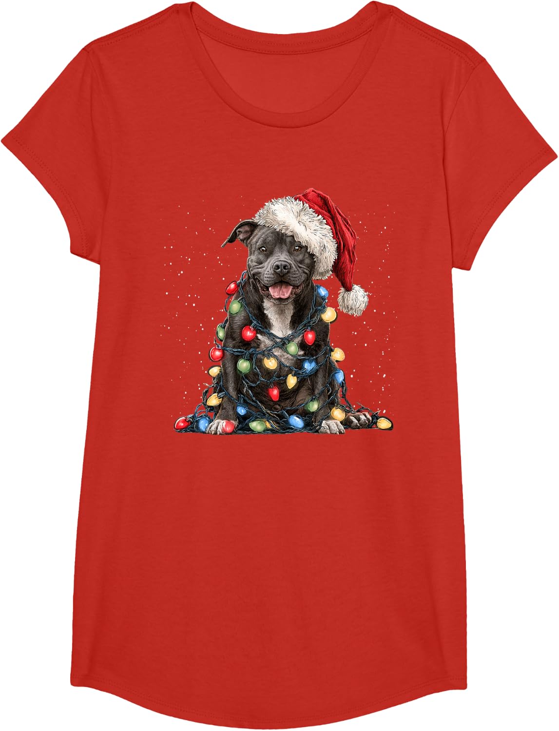 Funny Pitbull Dog Tree Christmas Lights Xmas Men Women T-Shirt - Girls Red