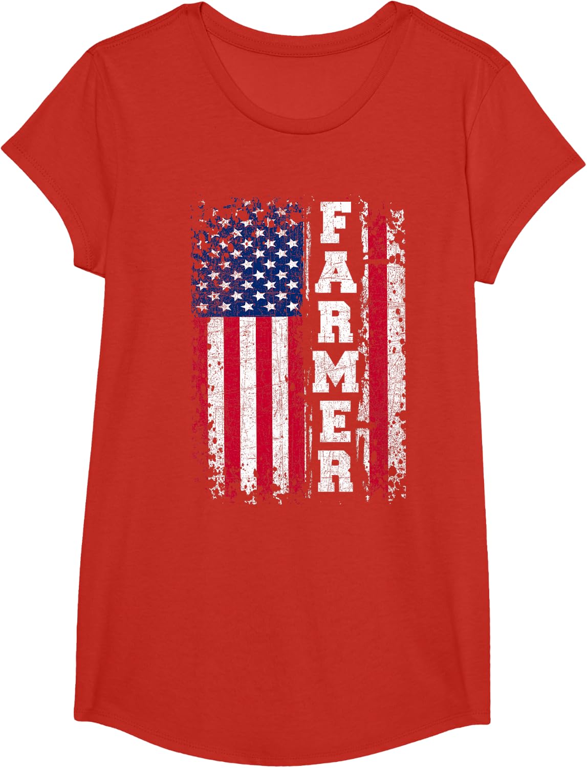 USA Flag American Patriot Farmers Farming Gift T-Shirt - Girls Red