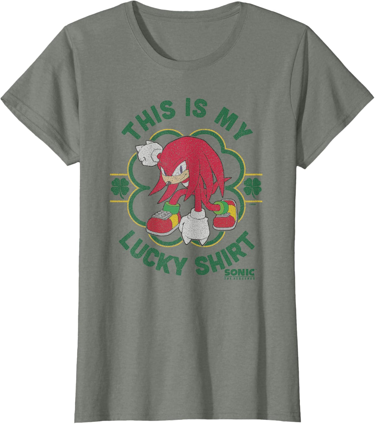 Sonic The Hedgehog St. Patrick's Day My Lucky Knuckles T-Shirt - Olive Heather