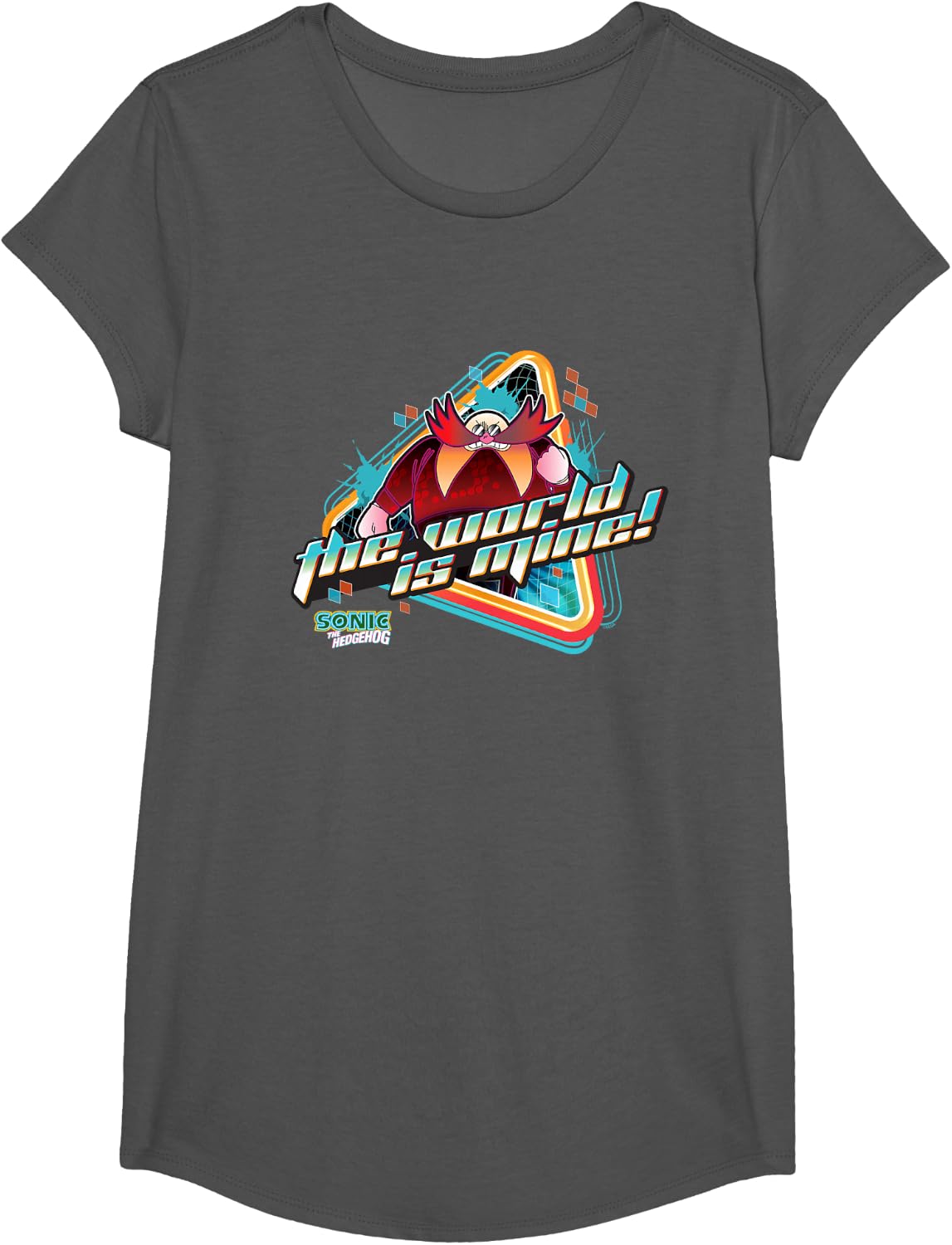 Sonic The Hedgehog The World Is Mine! Dr. Eggman Retro T-Shirt - Girls Asphalt Grey