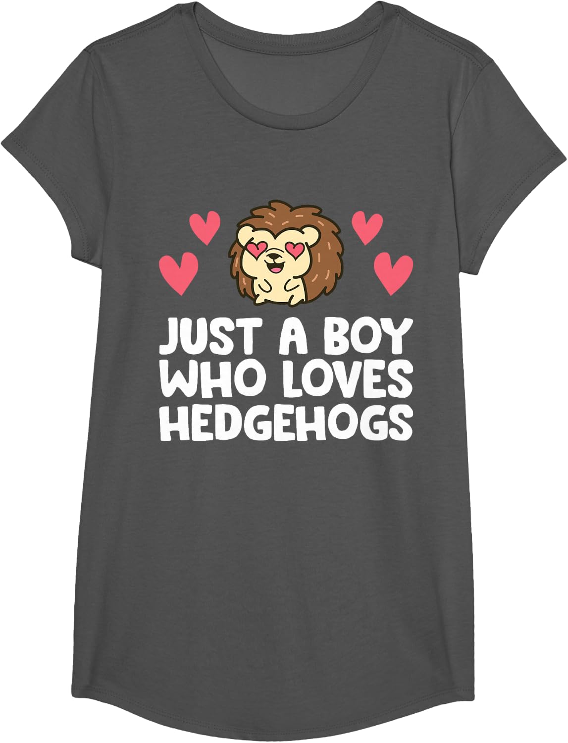 Just A Boy Who Loves Hedgehogs T-Shirt - Girls Asphalt Grey