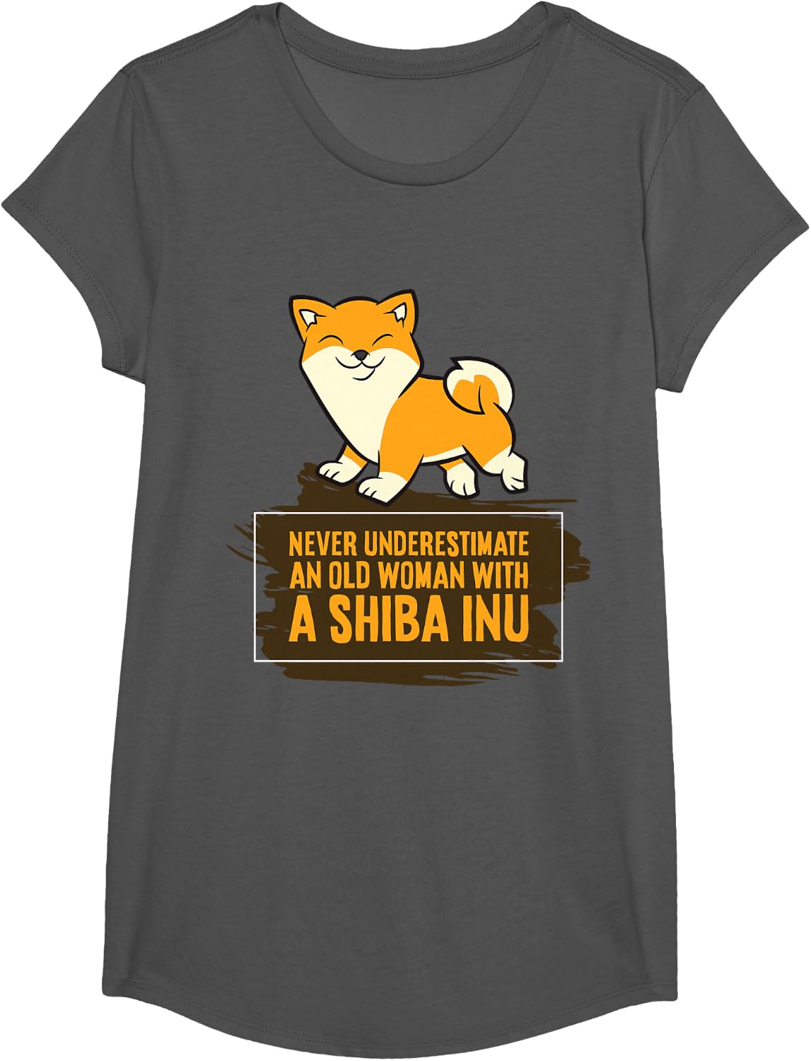 Never Underestimate An Old Woman With A Shiba Inu T-Shirt - Girls Asphalt Grey