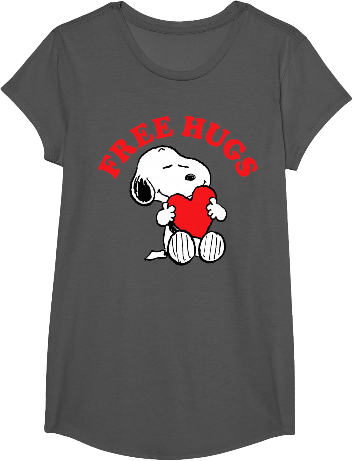 Peanuts Valentines Snoopy Free Hugs T-Shirt - Girls Asphalt Grey