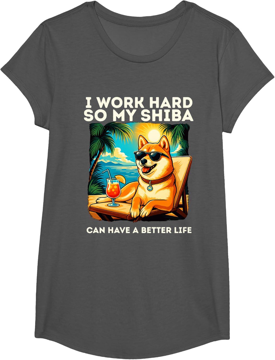 Funny Shiba Inu Dog I Work Hard Design Shiba Inu Lover T-Shirt - Girls Asphalt Grey