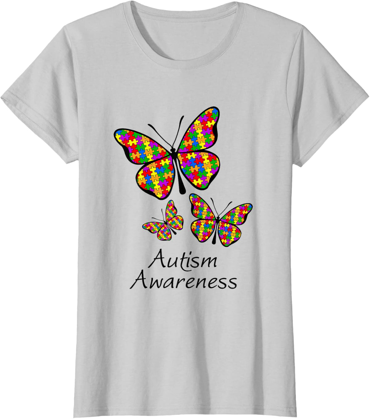 Butterfly Autism Awareness T-Shirt Embrace Amazing Puzzle - Silver Grey