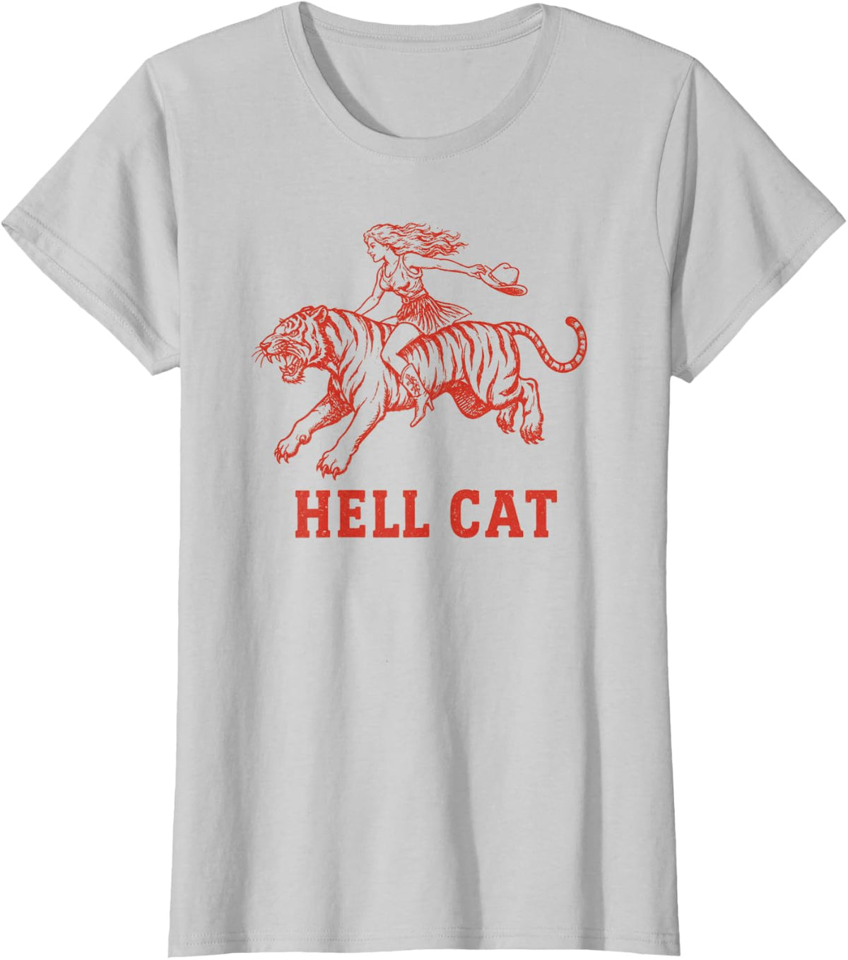 Vintage Cowgirl Hell Cat Retro Western Tiger Funny T-Shirt - Silver Grey