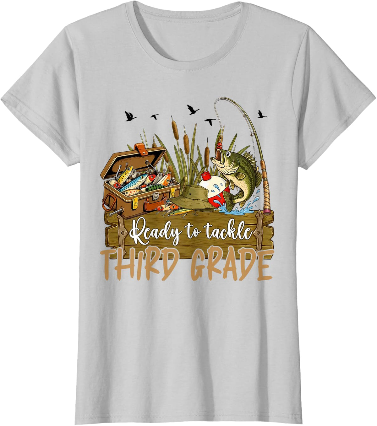 Ready to Tackle Third Grade Fishing T-Shirt - Silver Grey