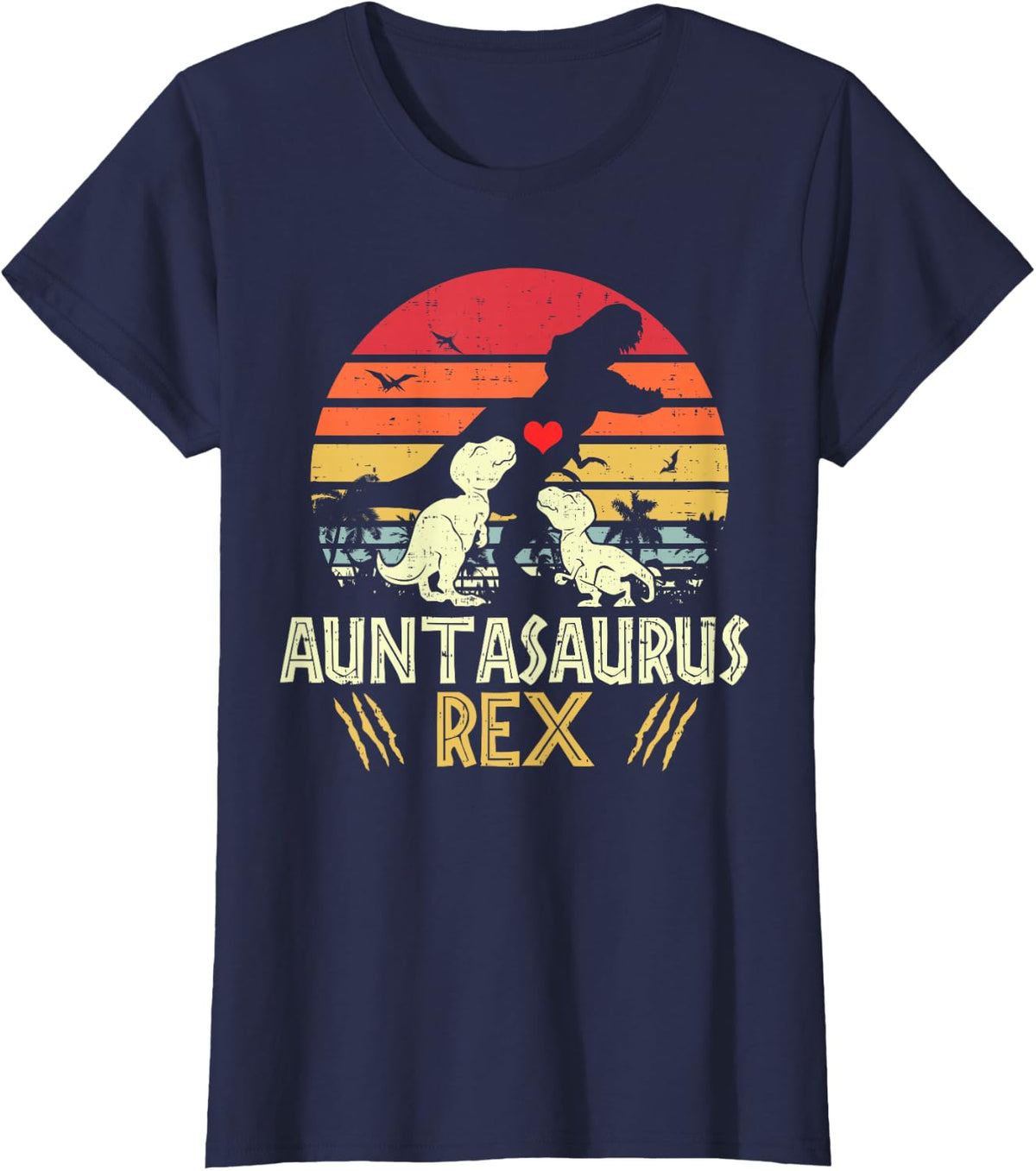 Auntasaurus Rex Vintage Dinosaur Auntiesaurus T-Shirt - Navy Blue