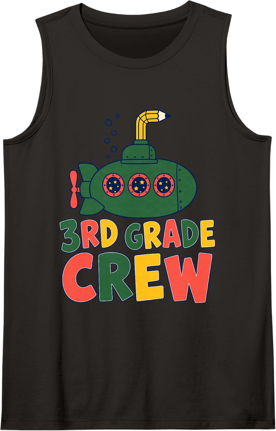 3rd Grade Crew Teacher Submarine Back to School Sleeveless Tank Top - Black
