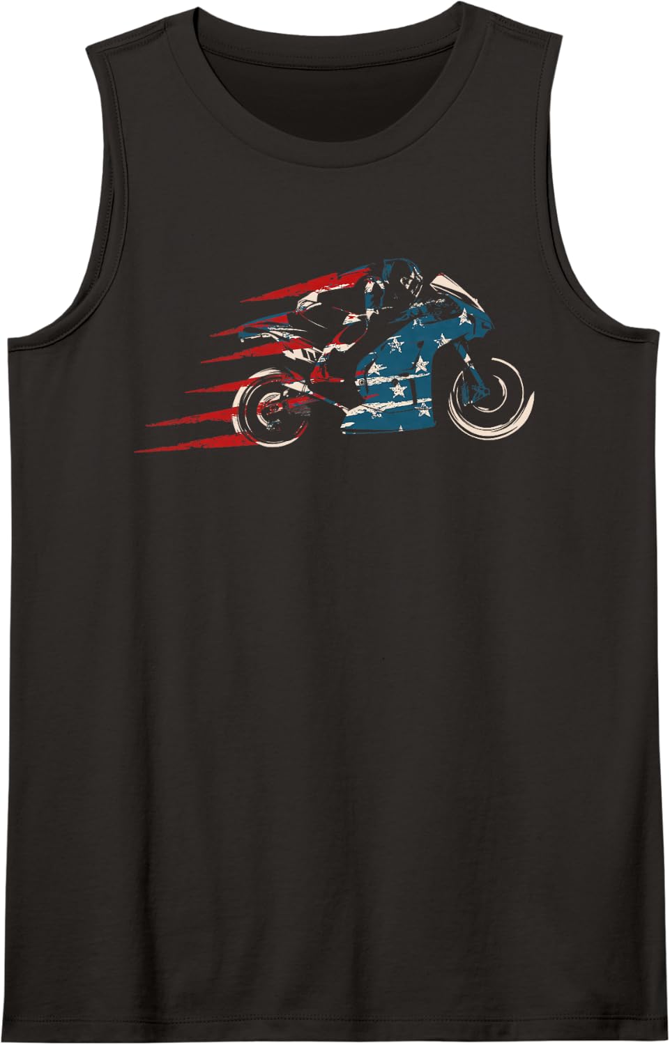 American Flag Super Bike Moto GP 4th of July Dirt Bikers Sleeveless Tank Top - Black