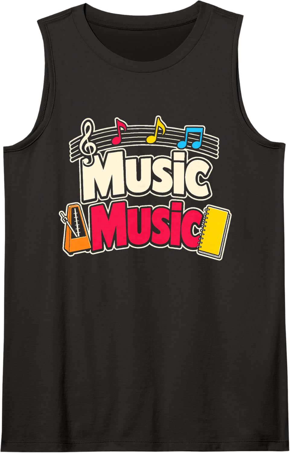 Elementary Music Teacher Gift Treble Clef Metronome Notes Sleeveless Tank Top - Black
