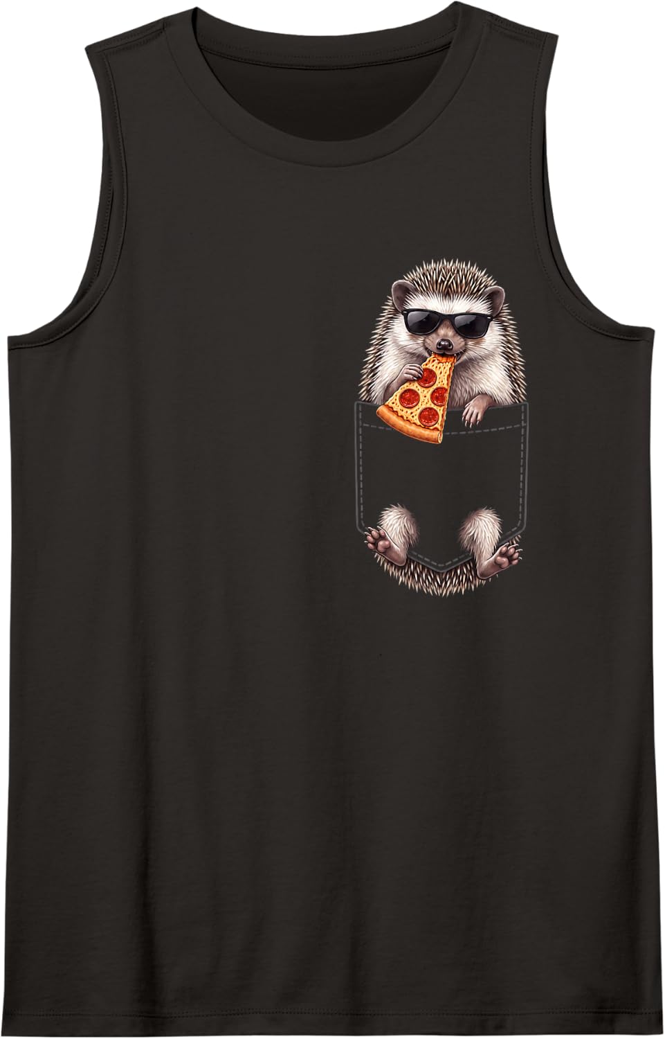 Hedgehog Pocket Pizza Slice Italian Food Lover Sleeveless Tank Top - Black