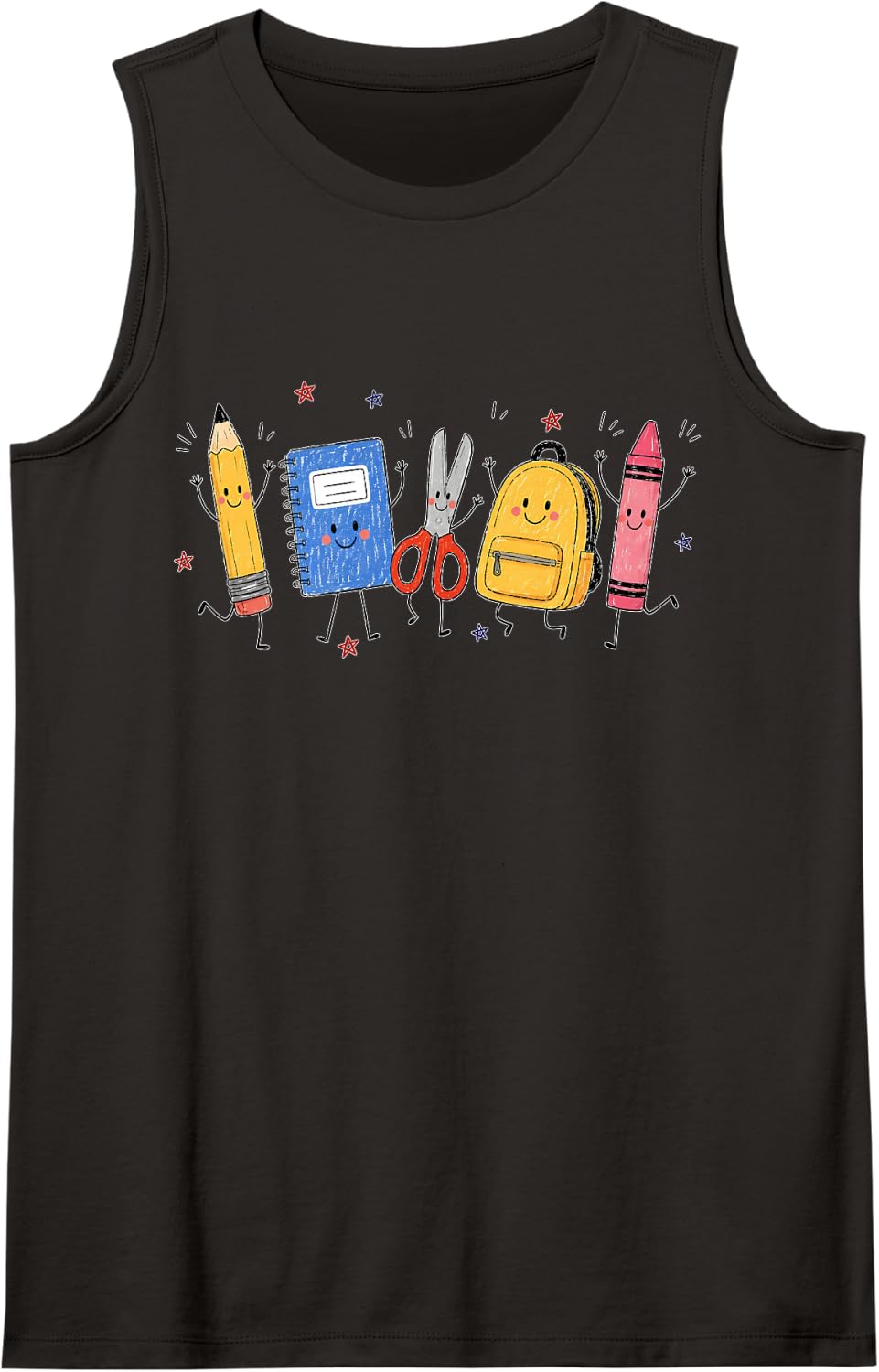 Funny Crayon Apple Pencil Notebook Graphic Students Teachers Sleeveless Tank Top - Black