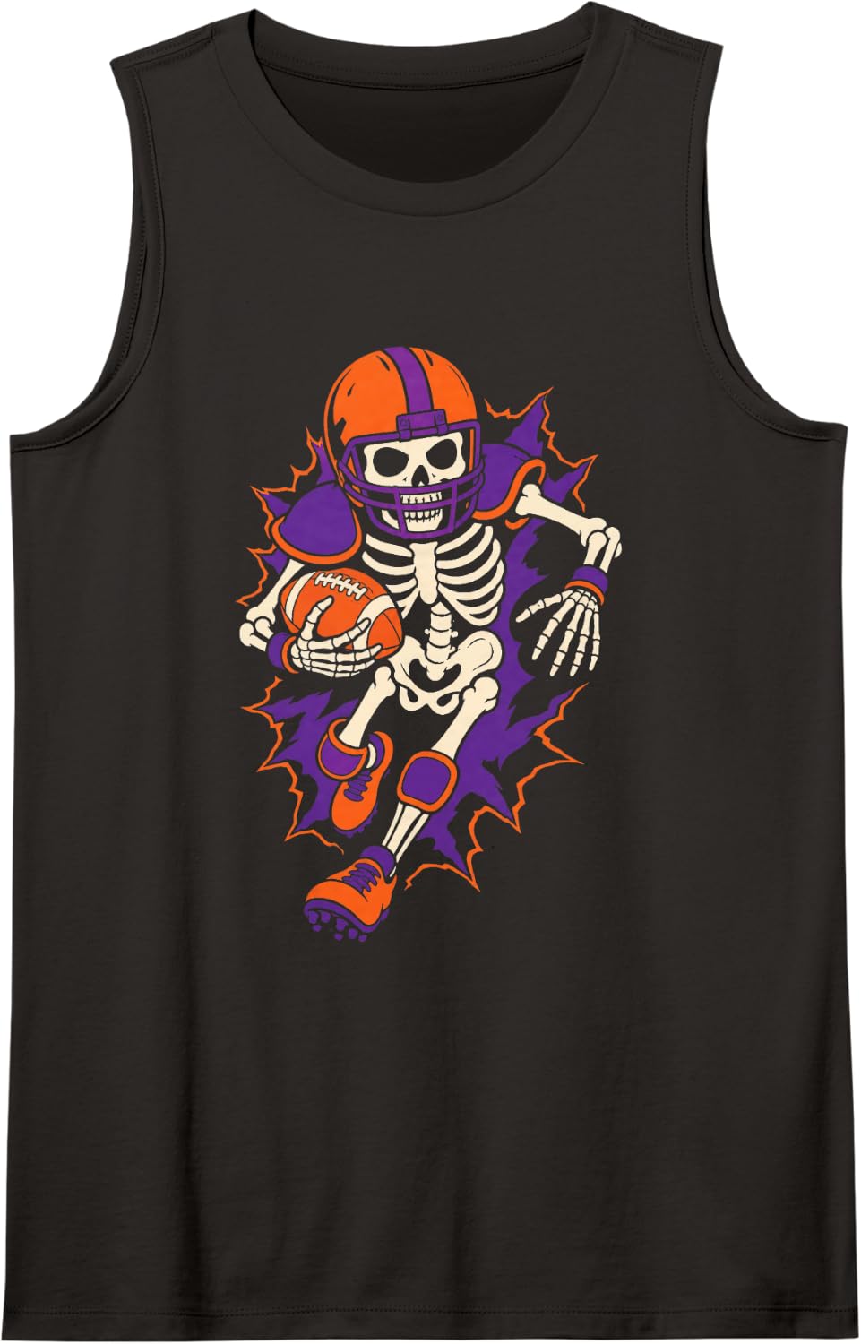 Halloween Football Player Skeleton Helmet Game Day Funny Sleeveless Tank Top - Black