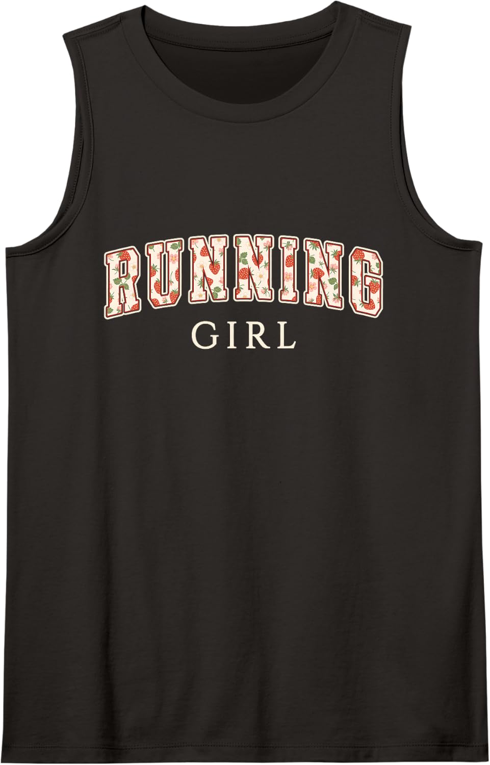 Running Girl Strawberry Varsity Letters Runner Track Sleeveless Tank Top - Black