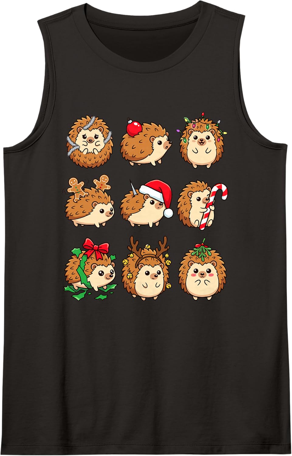 Hedgehog Christmas Funny Cute Holiday Santa Xmas Animal Sleeveless Tank Top - Black