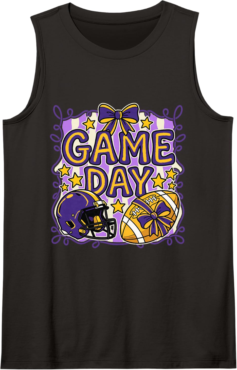 Game Day - Purple & Gold Football Fan Football Player Sleeveless Tank Top - Black