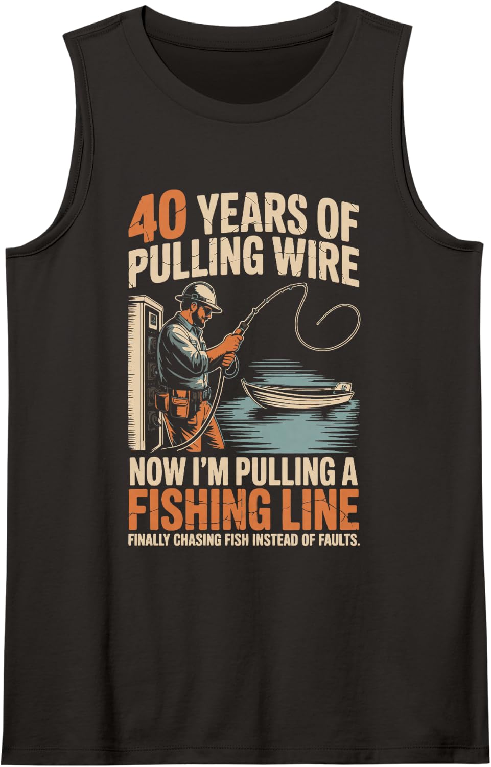 Pulling Wire to Fishing Line Electrician Retirement Sleeveless Tank Top - Black