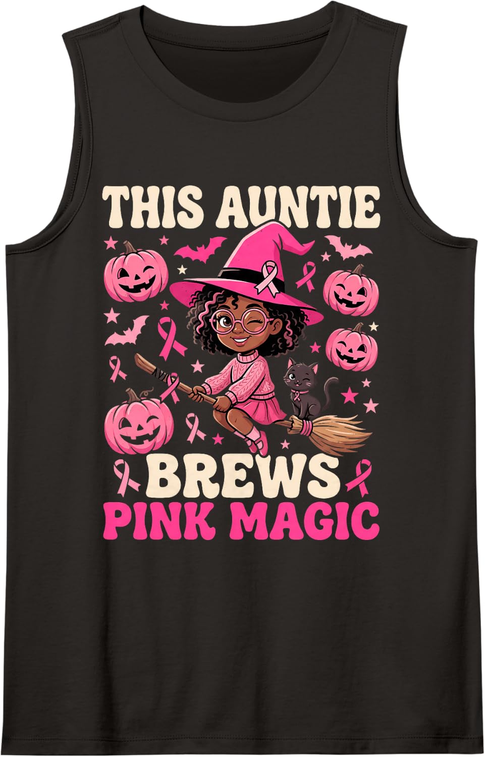 Black Auntie Cancer Awareness Halloween Sleeveless Tank Top - Black