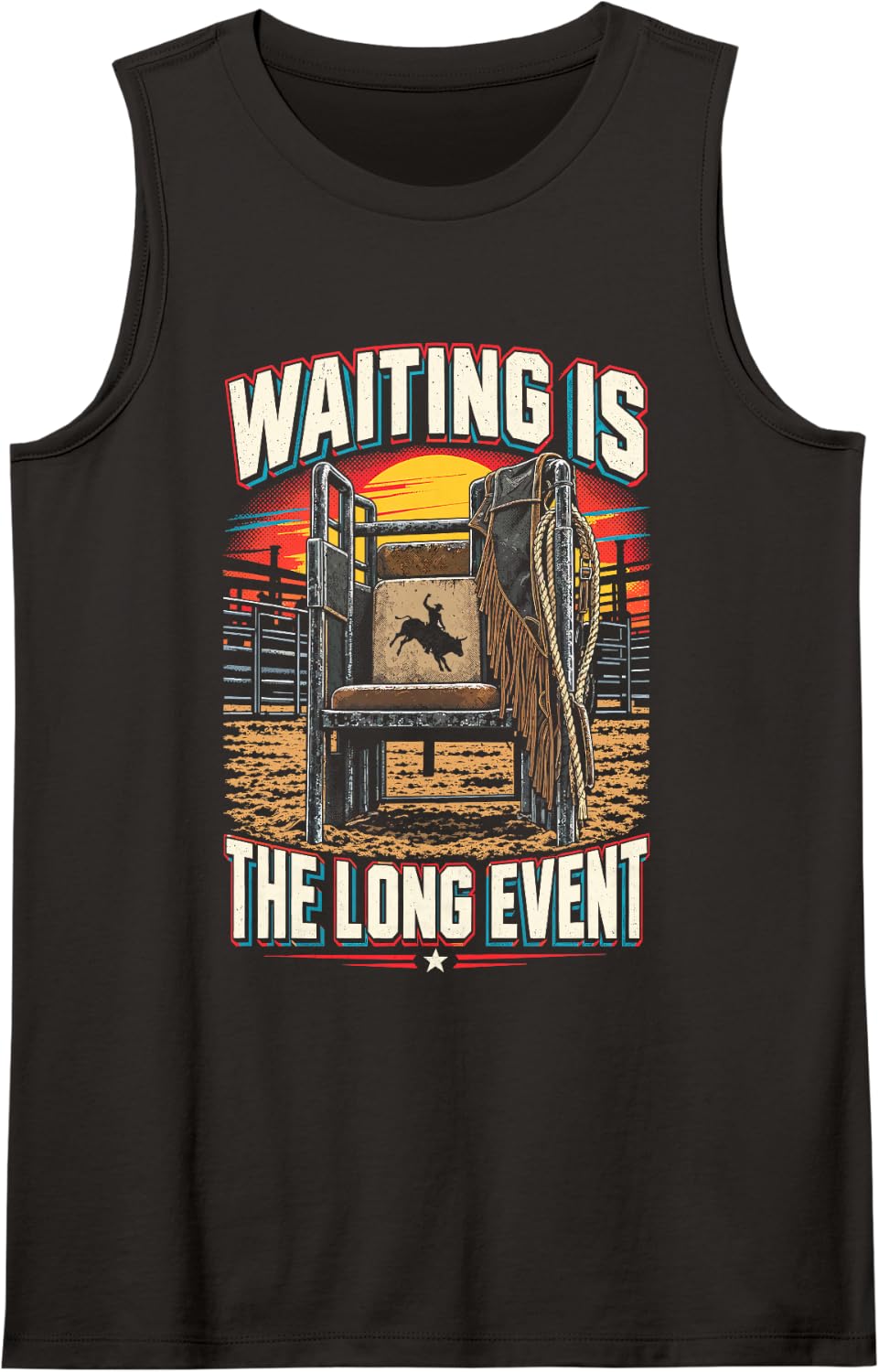 Funny Bull Riding Rodeo - Bull Rider Waiting Humor Sleeveless Tank Top - Black