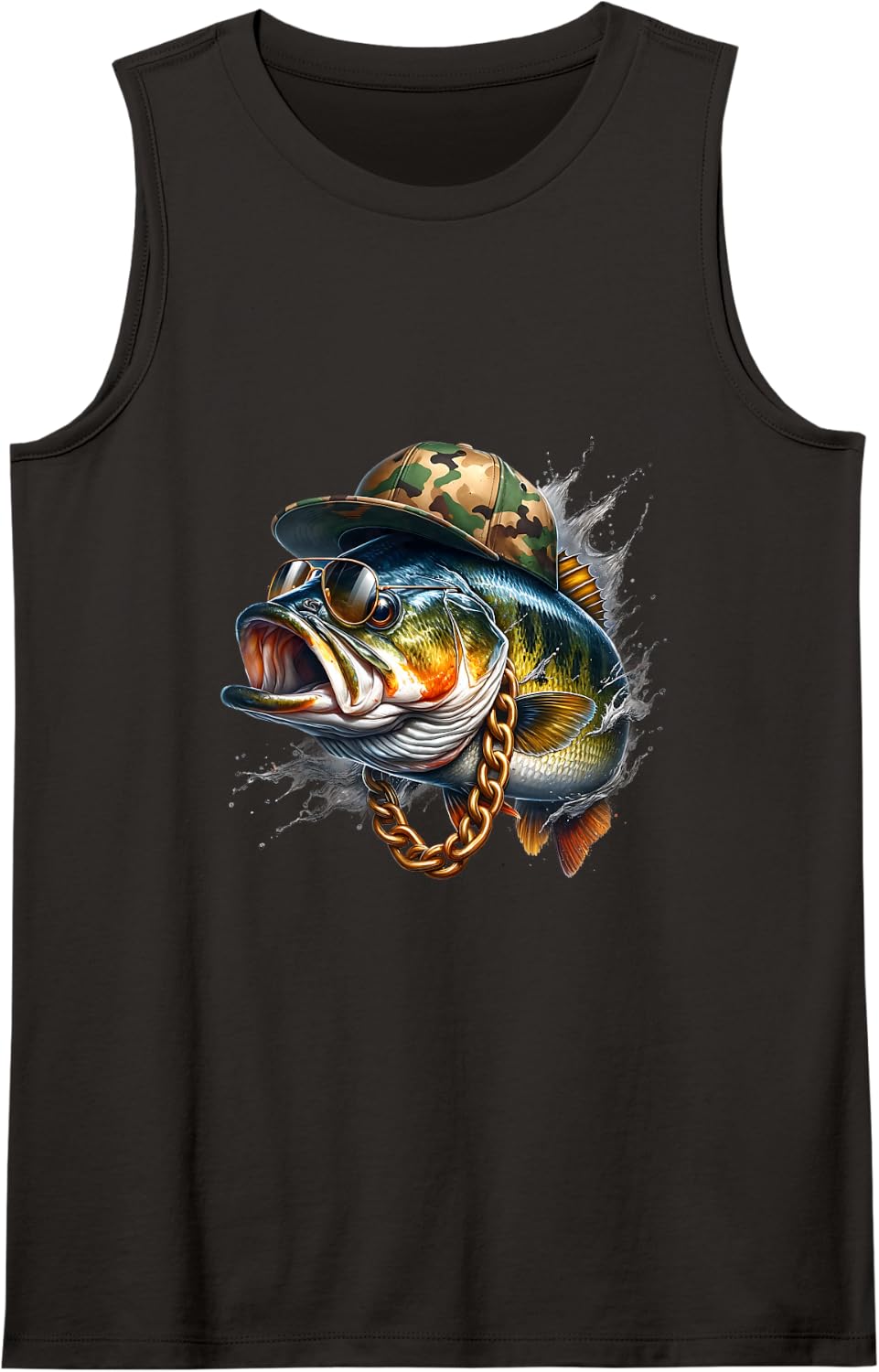 Largemouth Bass Angler Fishing Sleeveless Tank Top - Black