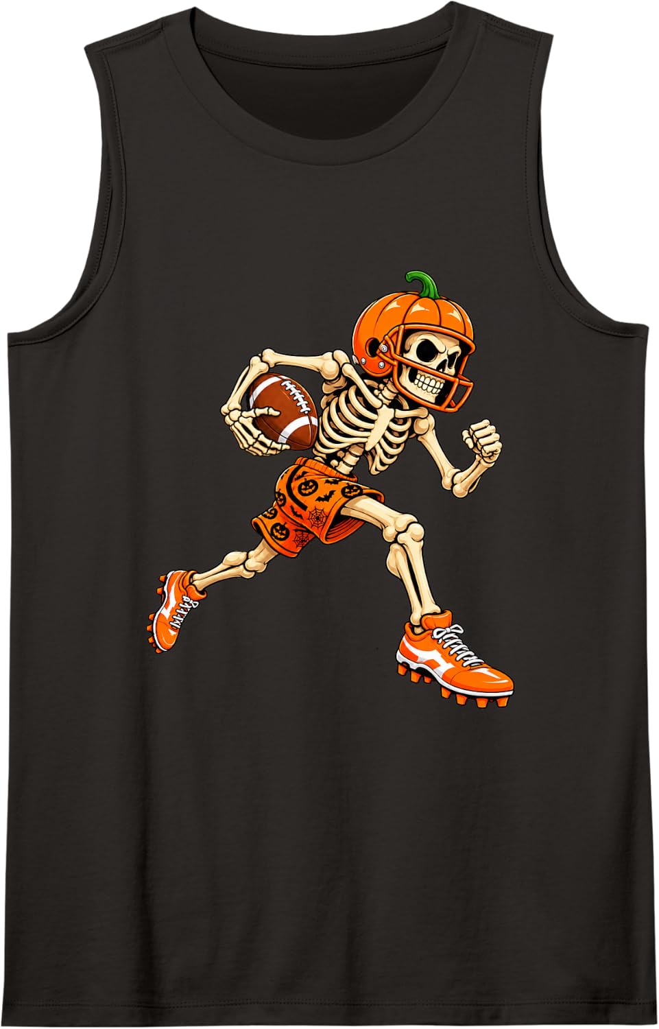 Funny Skeleton Football Player Halloween Sports Design Sleeveless Tank Top - Black