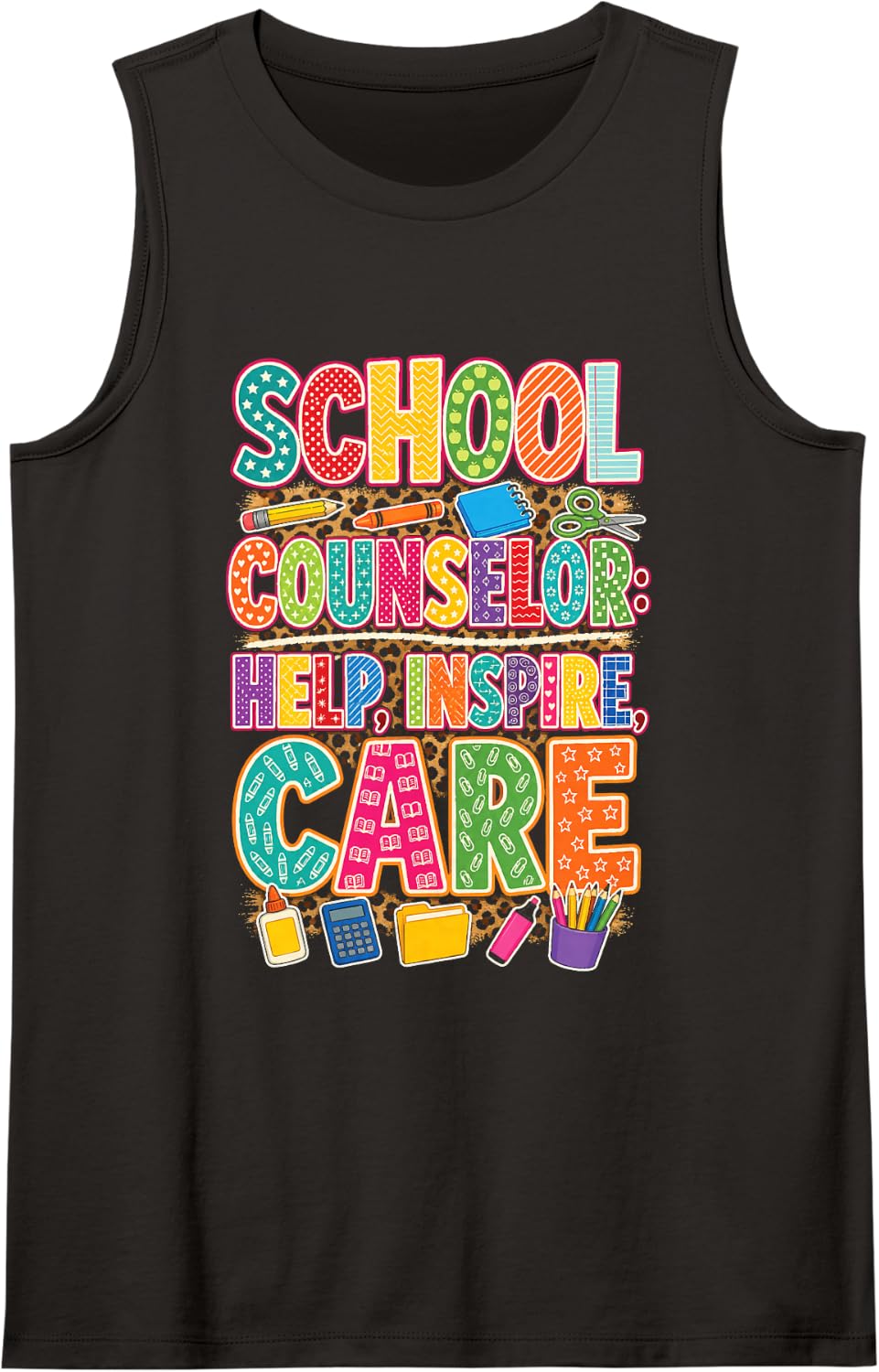 School Counselor Gift Help Inspire Care Elementary Sleeveless Tank Top - Black