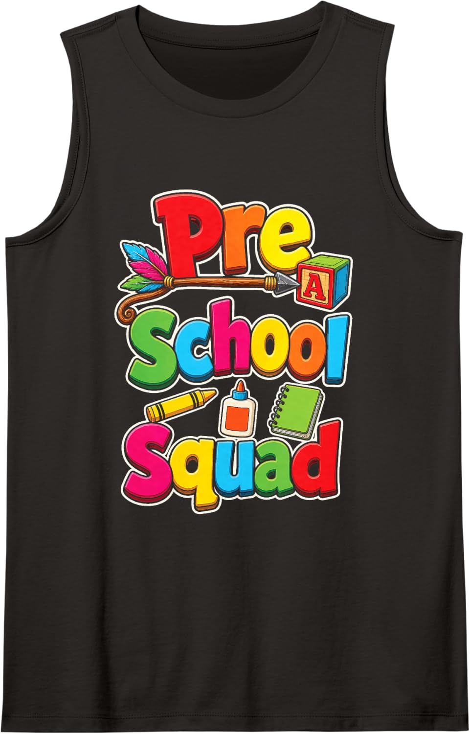 Preschool Squad Pre K Elementary School First Day Kids Sleeveless Tank Top - Black