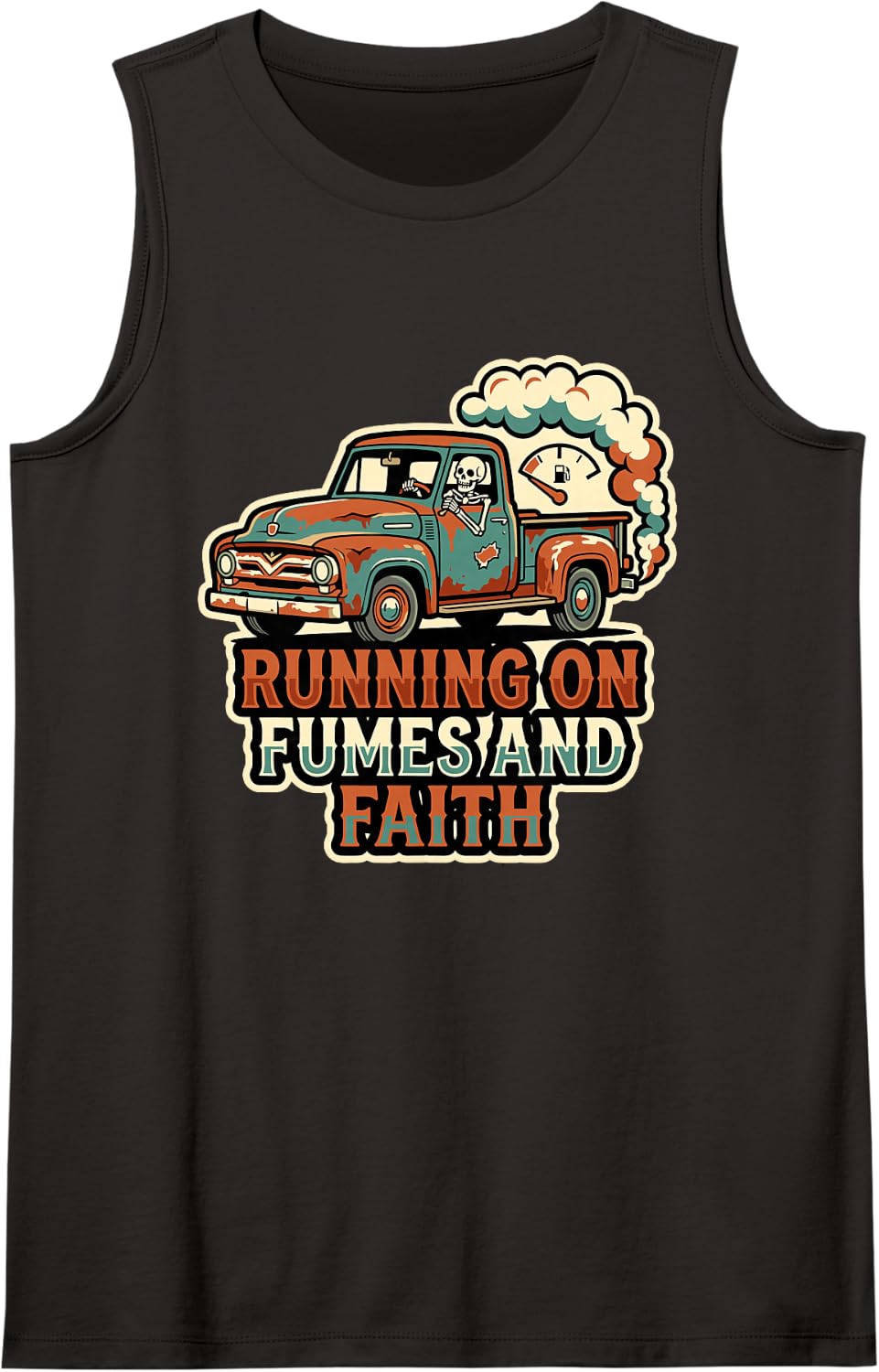 Running On Fumes and Faith Humorous Car Enthusiast Vintage Sleeveless Tank Top - Black