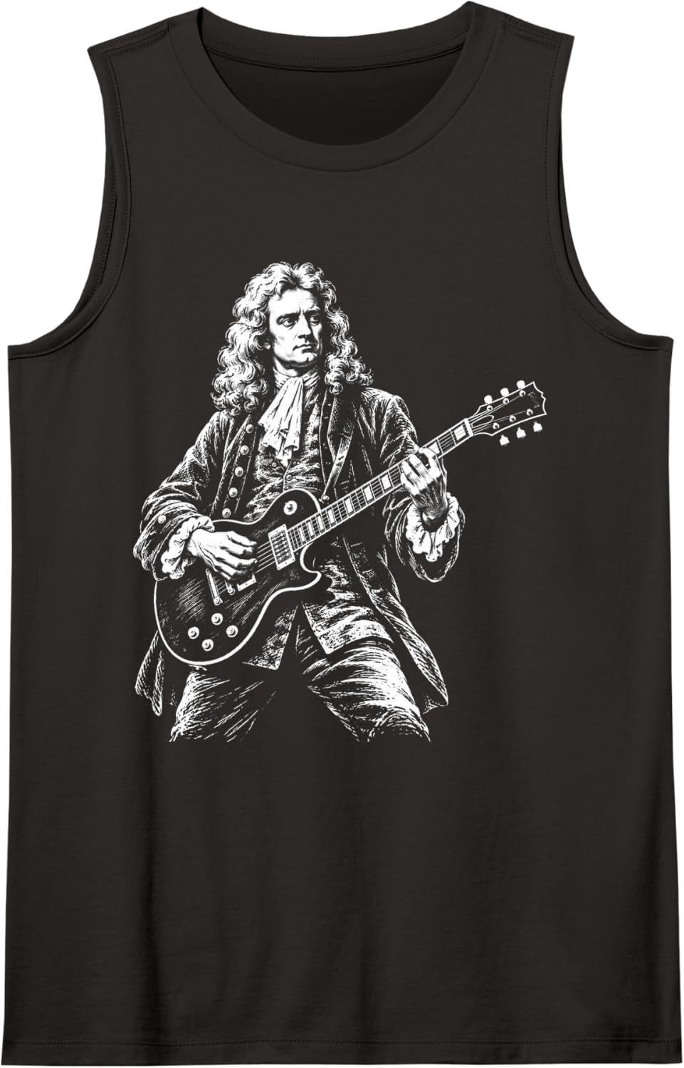 Isaac Newton Playing Electric Guitar Music Lover Sleeveless Tank Top - Black