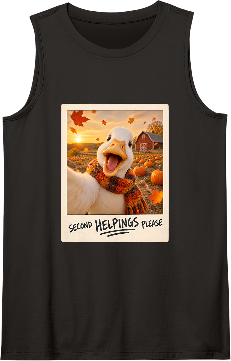 Second Helpings Please White Duck Selfie Thanksgiving Sleeveless Tank Top - Black