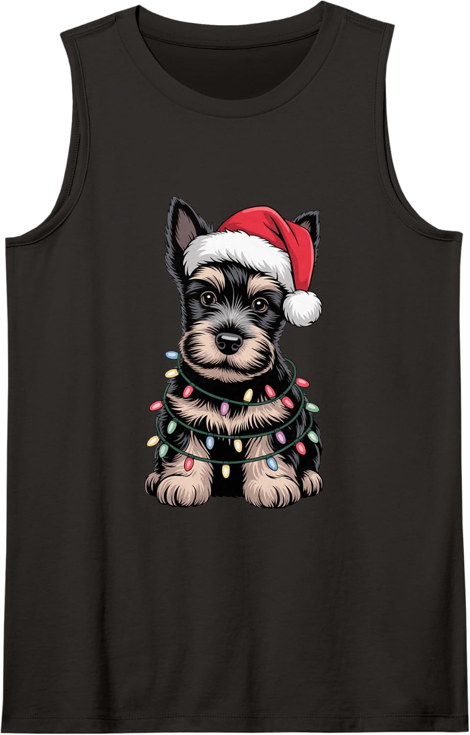 Cute Funny Scottish Terrier Puppy Christmas Lights Dog Lover Sleeveless Tank Top - Black