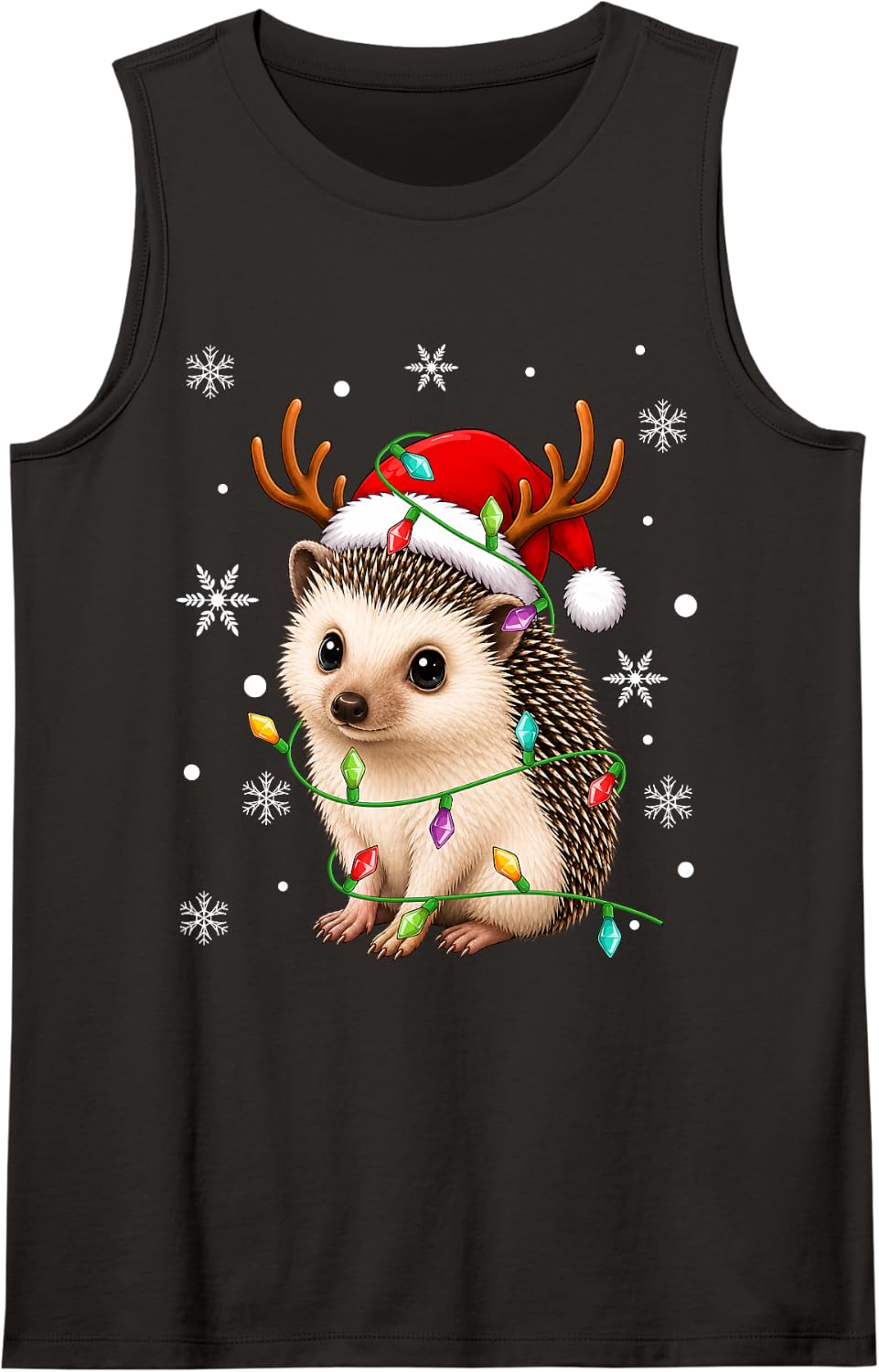 Hedgehog Christmas Lights Santa Hat Scarf Festive Xmas Sleeveless Tank Top - Black