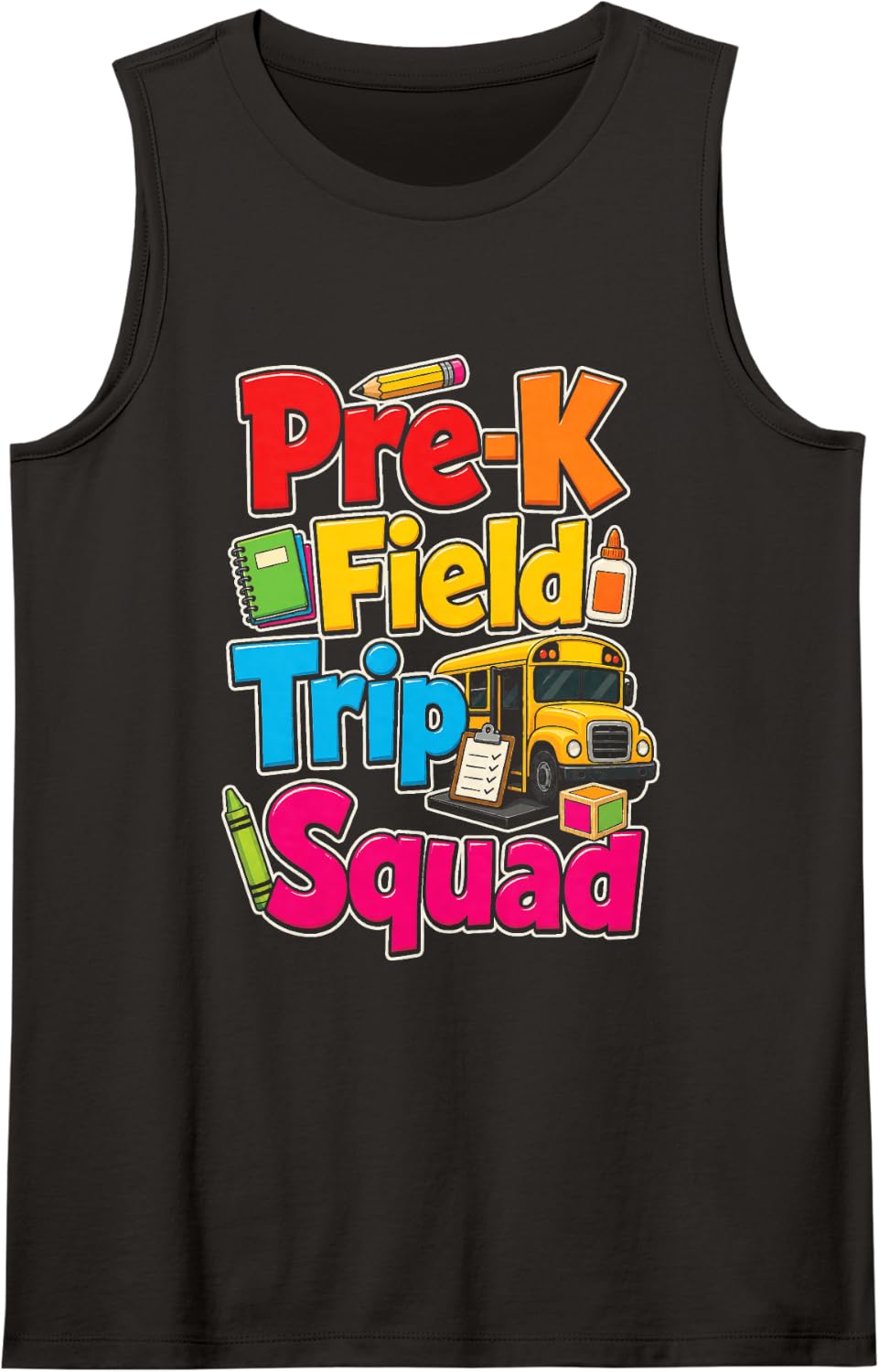 Pre-K Field Trip Squad Preschool Matching Elementary Sleeveless Tank Top - Black
