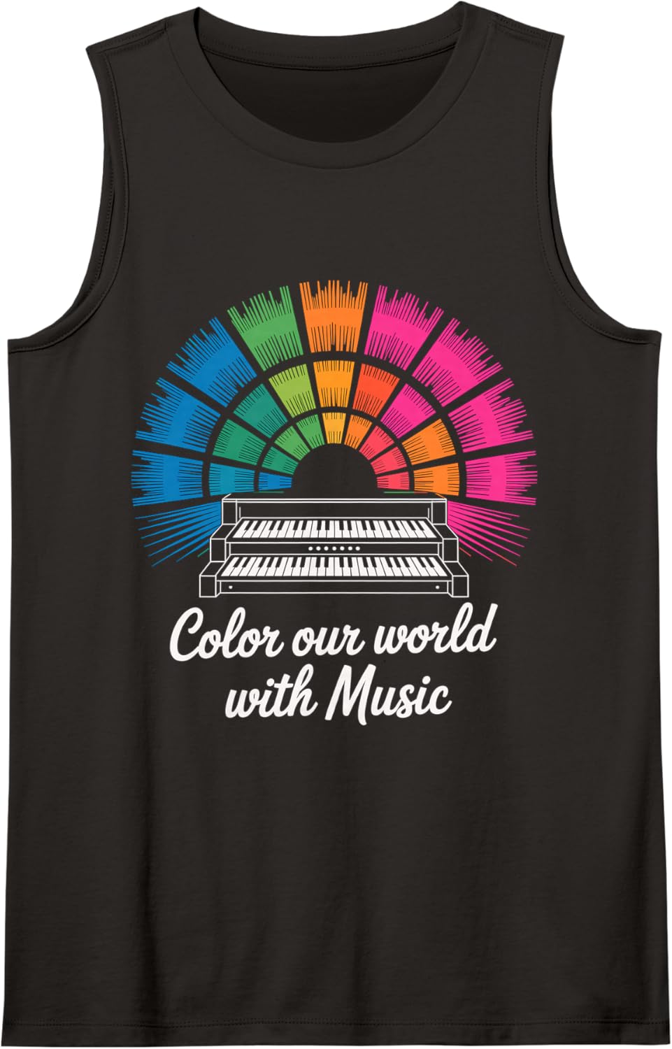Color Our World with Music Piano Design Sleeveless Tank Top - Black