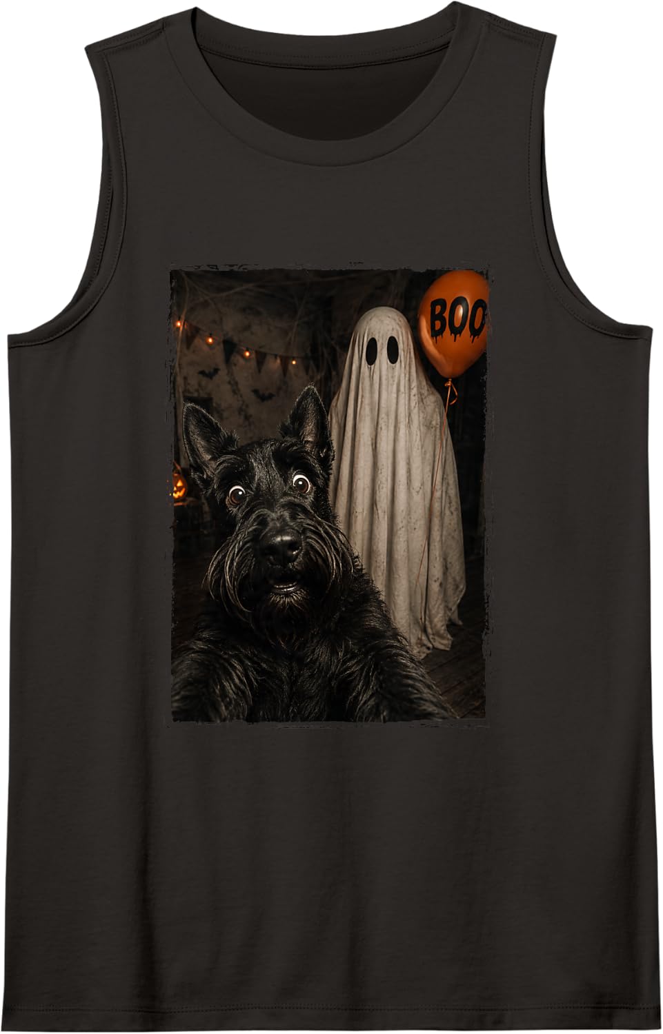 Funny Scottish Terrier Halloween Selfie Ghost Boo Balloon Sleeveless Tank Top - Black