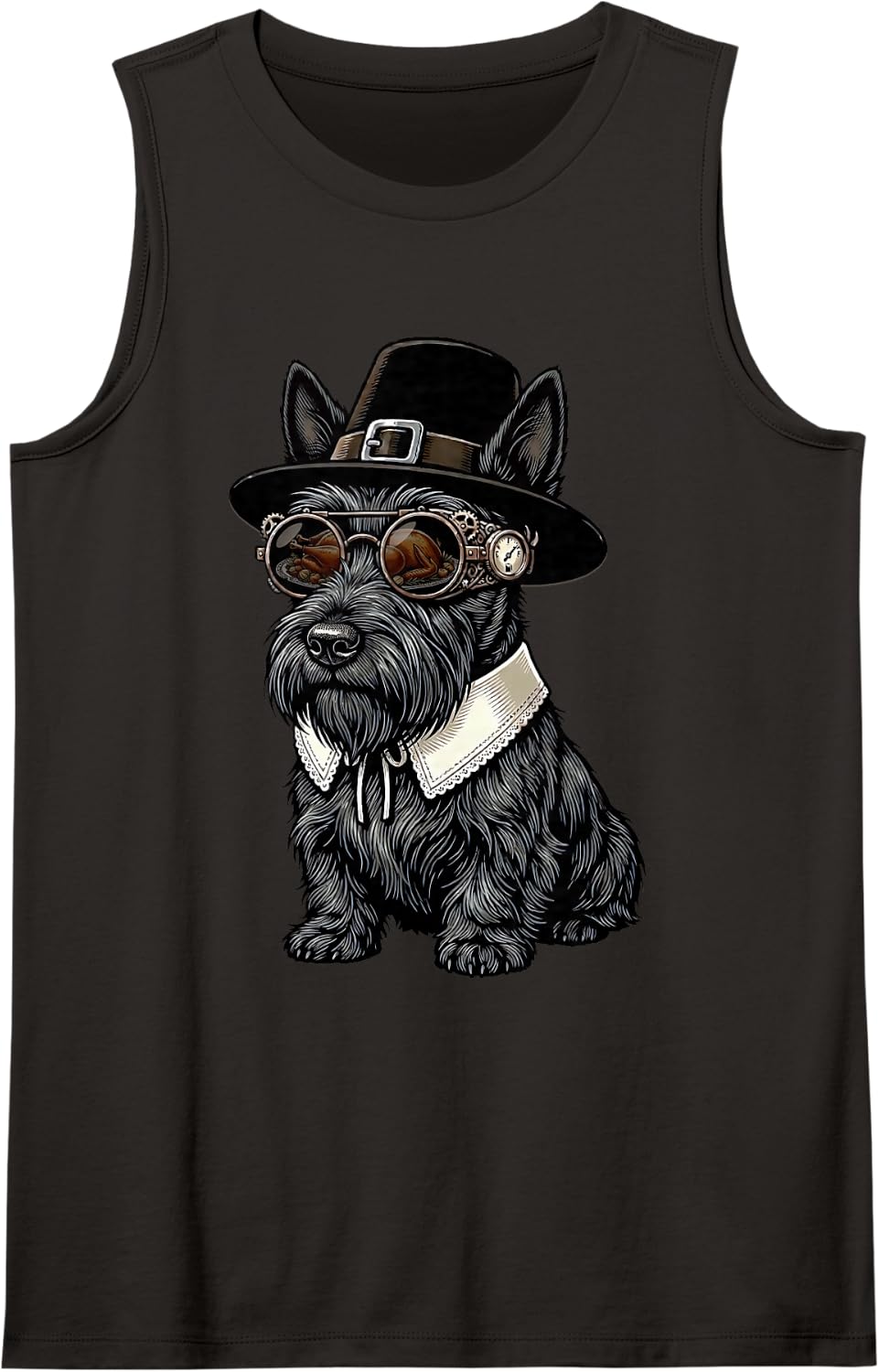 Scottish Terrier Scottie Vintage Retro Turkey Day Dinner Sleeveless Tank Top - Black
