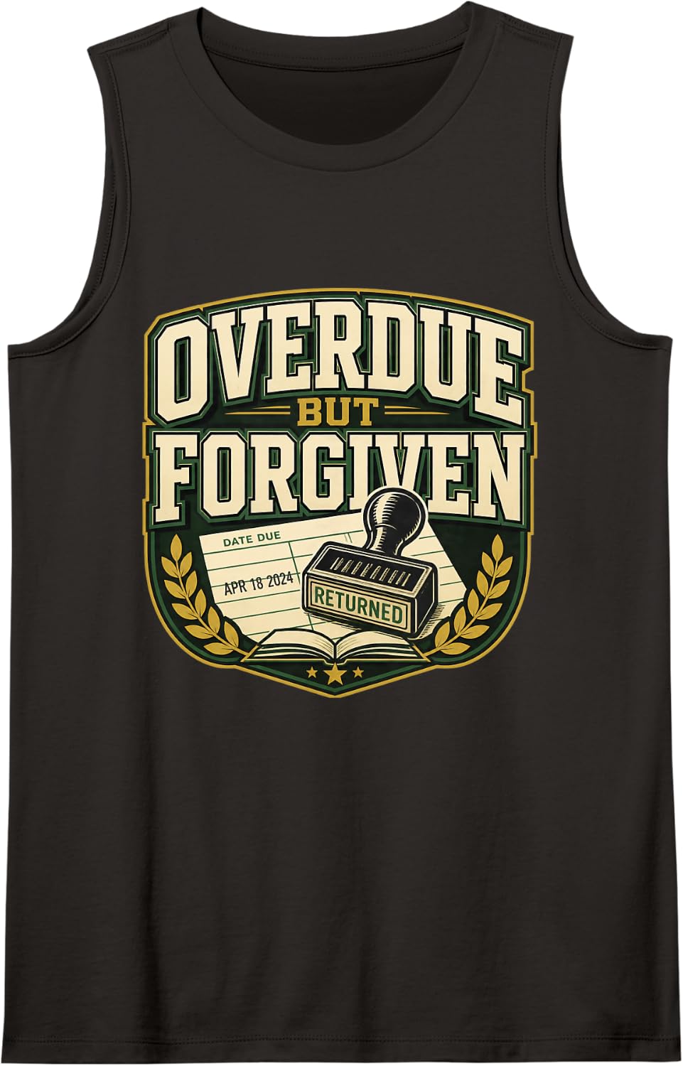 OVERDUE BUT Forgiven Librarian Library Checkout Card Tank Top - Black