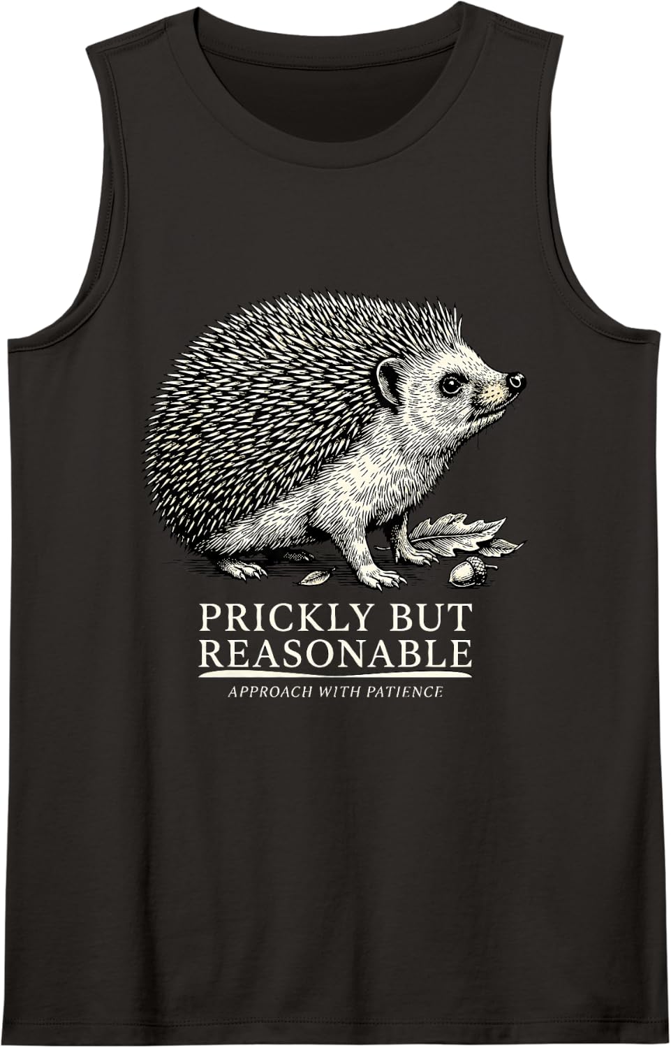Hedgehog Prickly But Reasonable Funny Vintage Engraving Sleeveless Tank Top - Black