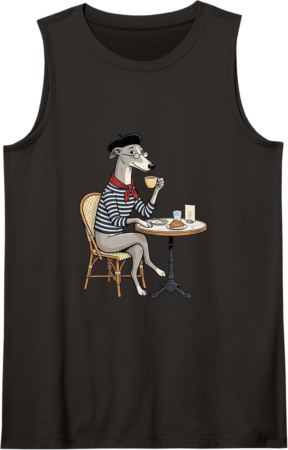 Italian Greyhound Paris Cafe Coffee Dog Lover Vintage Art Tank Top - Black