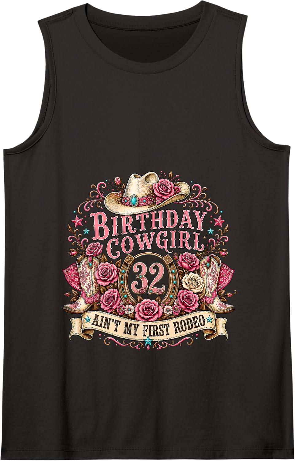 32nd Birthday Cowgirl 32 Year Old Country Western Girl Women Tank Top - Black