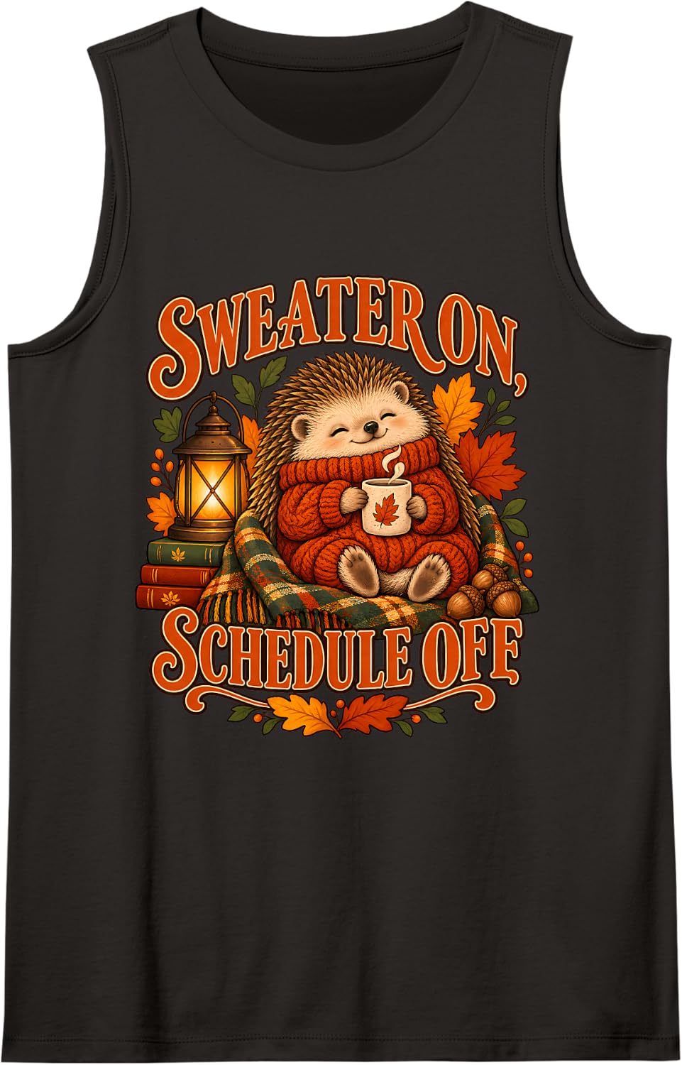 Sweater On Schedule Off Hedgehog Fall Autumn Sleeveless Tank Top - Black