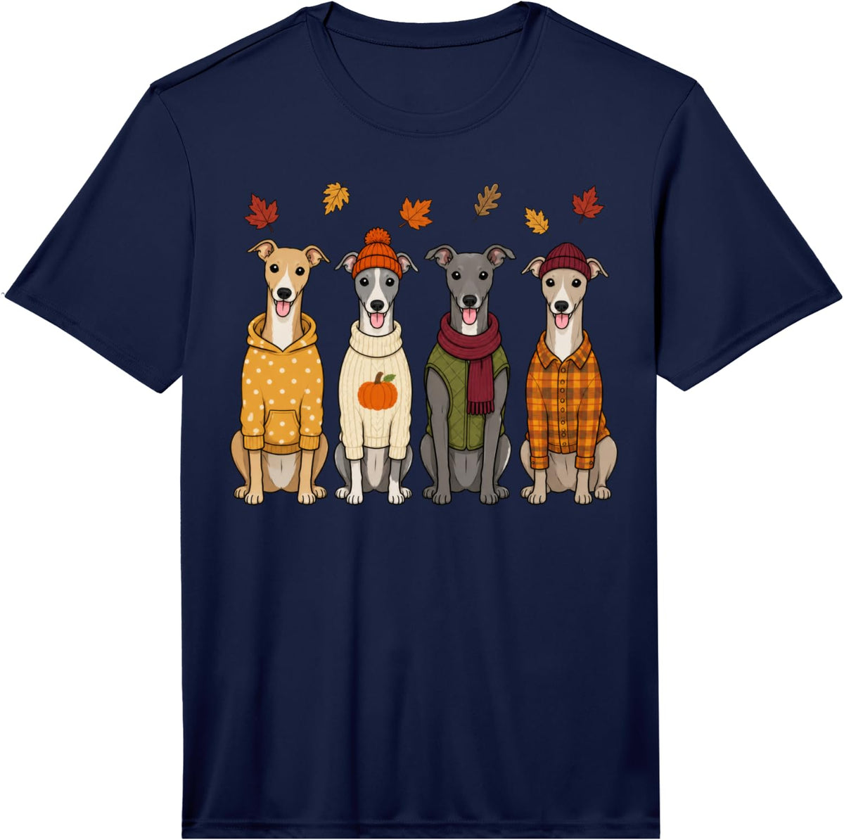 Italian Greyhound Fall Autumn Season Pumpkin Dog Performance T-Shirt - Navy Blue