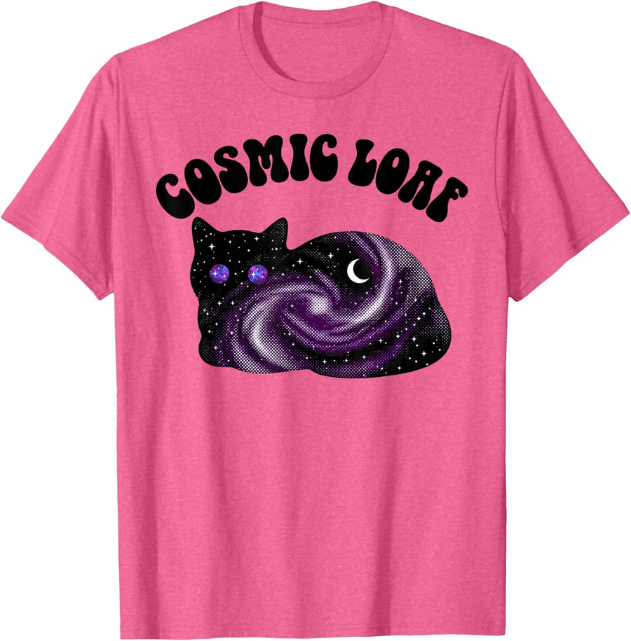 Cosmic Loaf Galaxy Cat Space Retro Groovy T-Shirt - Pink Heather