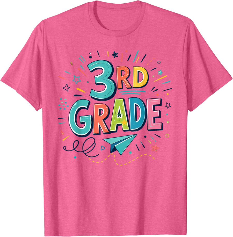 3rd Grade for Boys Girls Teacher Third Grade Back to School T-Shirt - Pink Heather