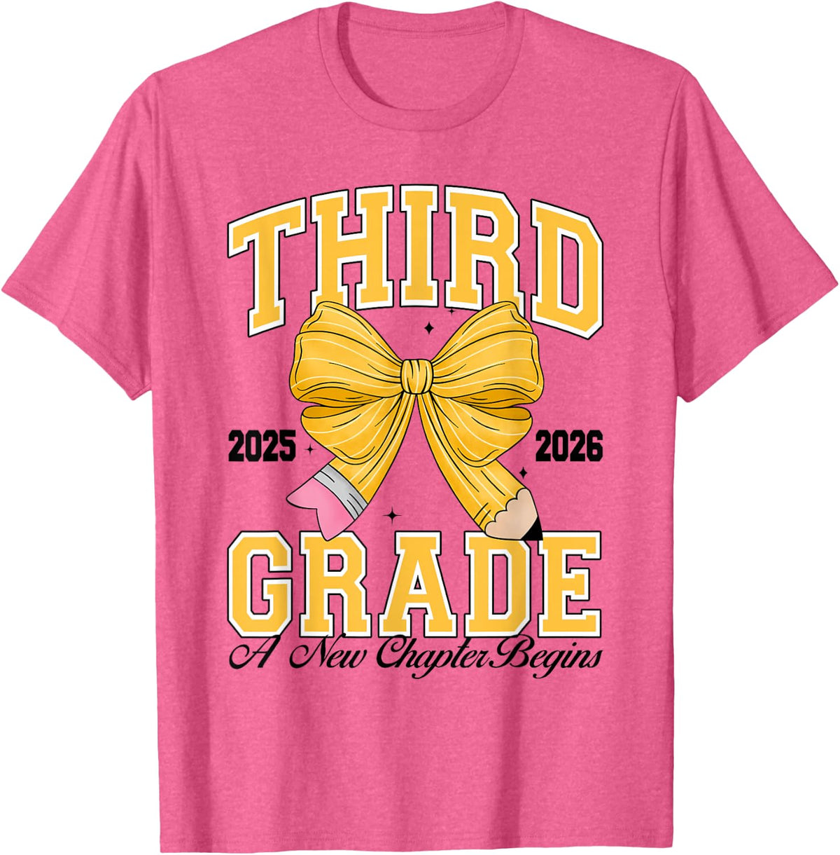 Third Grade Back To School First Day Pencil Bow 2025 Girls T-Shirt - Pink Heather