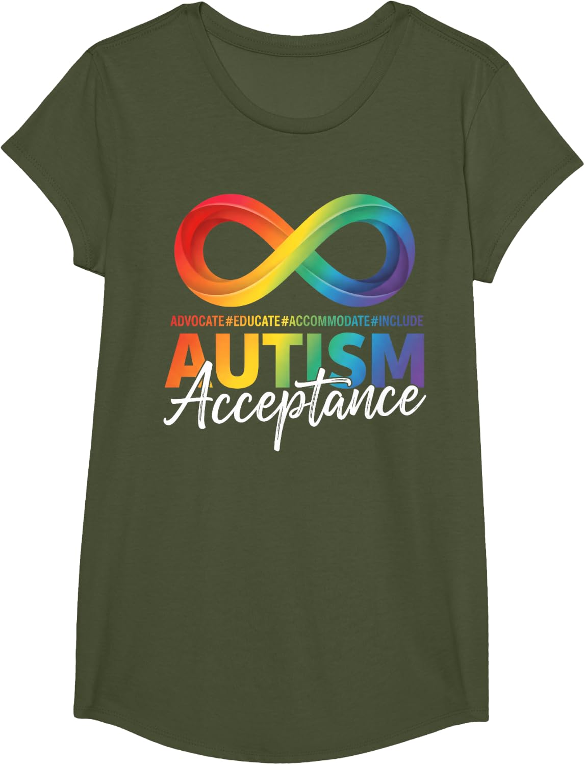 Autism Awareness Acceptance Infinity Symbol Special Ed T-Shirt - Girls Olive Green