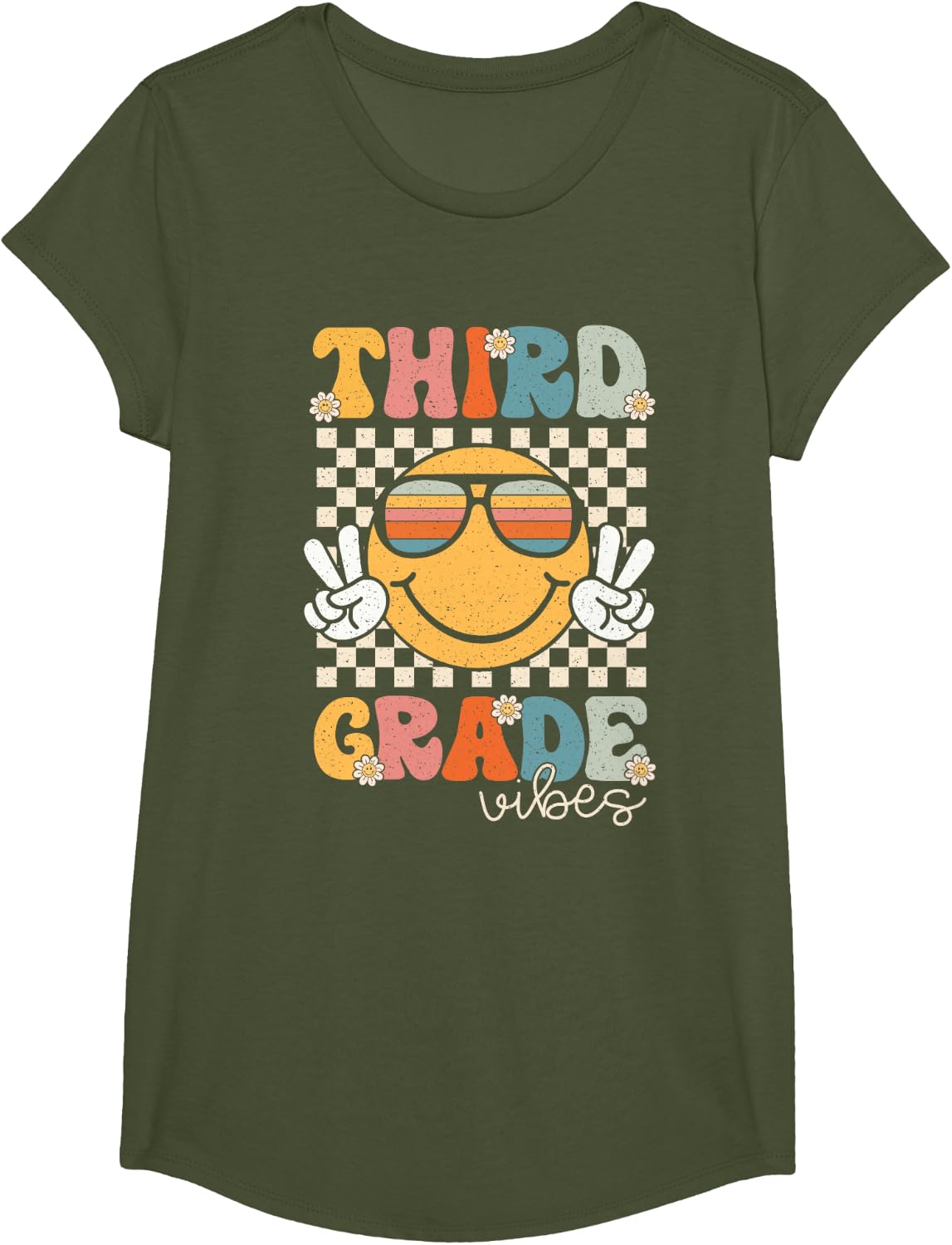 Third Grade Vibes Smile First Day of School 3rd Grade Team T-Shirt - Girls Olive Green