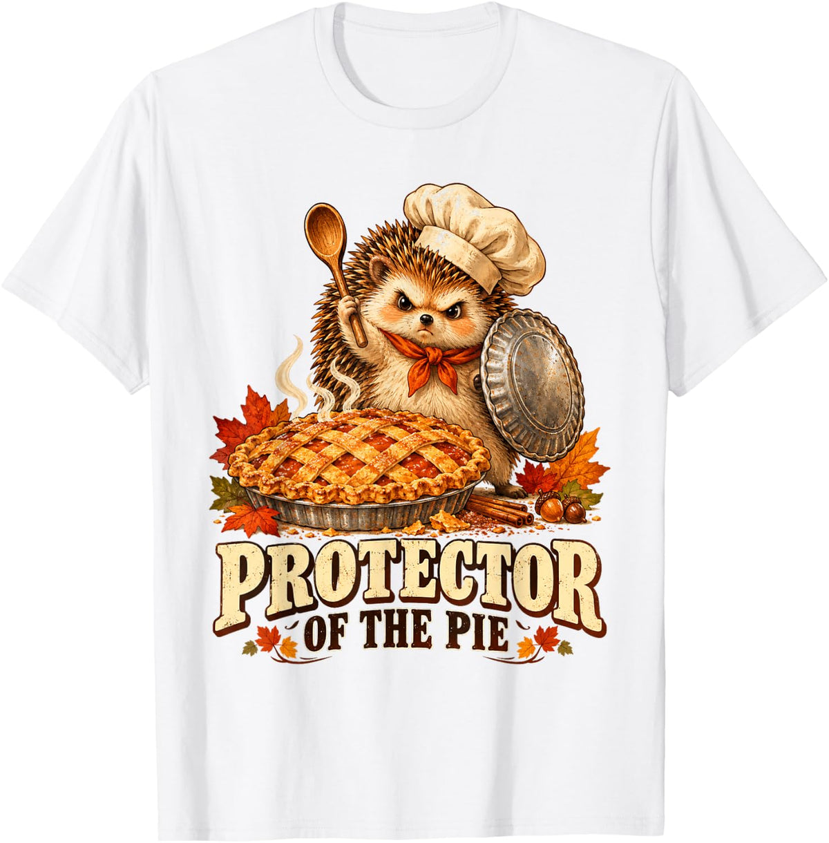 Funny Thanksgiving Hedgehog Pumpkin Pie Lover Dessert Humor T-Shirt - White